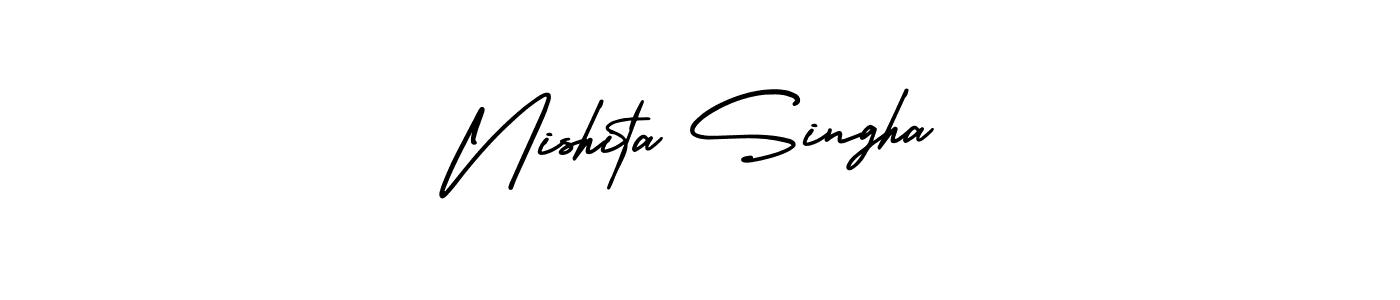 The best way (AmerikaSignatureDemo-Regular) to make a short signature is to pick only two or three words in your name. The name Nishita Singha include a total of six letters. For converting this name. Nishita Singha signature style 3 images and pictures png
