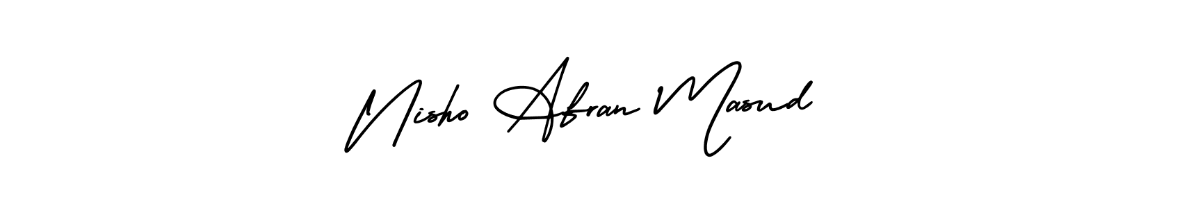 You should practise on your own different ways (AmerikaSignatureDemo-Regular) to write your name (Nisho Afran Masud) in signature. don't let someone else do it for you. Nisho Afran Masud signature style 3 images and pictures png