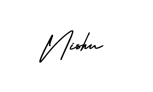 The best way (AmerikaSignatureDemo-Regular) to make a short signature is to pick only two or three words in your name. The name Nishu include a total of six letters. For converting this name. Nishu signature style 3 images and pictures png