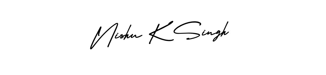 How to Draw Nishu K Singh signature style? AmerikaSignatureDemo-Regular is a latest design signature styles for name Nishu K Singh. Nishu K Singh signature style 3 images and pictures png