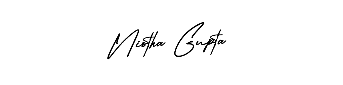 You should practise on your own different ways (AmerikaSignatureDemo-Regular) to write your name (Nistha Gupta) in signature. don't let someone else do it for you. Nistha Gupta signature style 3 images and pictures png