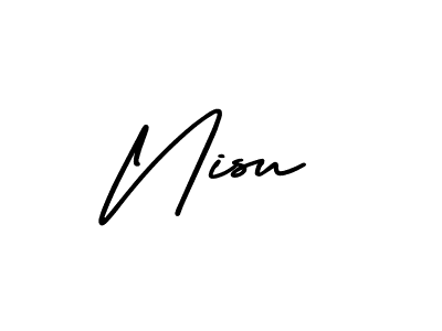 You should practise on your own different ways (AmerikaSignatureDemo-Regular) to write your name (Nisu) in signature. don't let someone else do it for you. Nisu signature style 3 images and pictures png