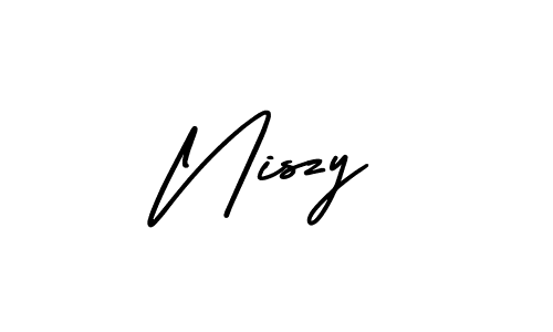 You should practise on your own different ways (AmerikaSignatureDemo-Regular) to write your name (Niszy) in signature. don't let someone else do it for you. Niszy signature style 3 images and pictures png