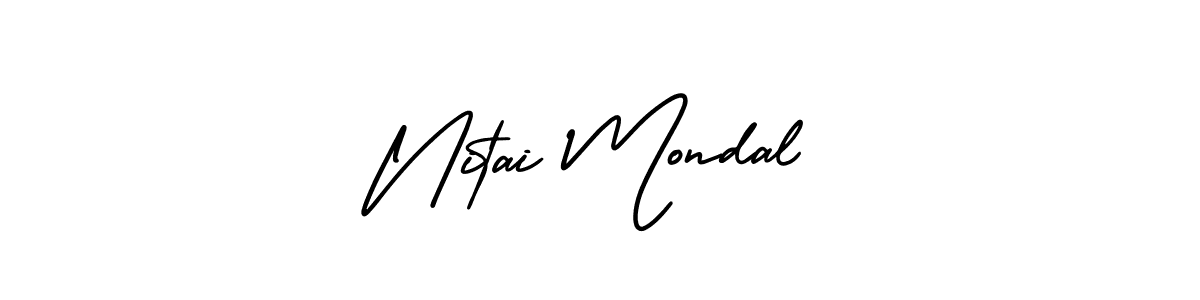 You should practise on your own different ways (AmerikaSignatureDemo-Regular) to write your name (Nitai Mondal) in signature. don't let someone else do it for you. Nitai Mondal signature style 3 images and pictures png