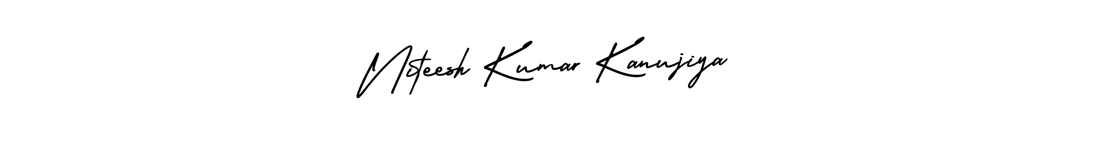 You should practise on your own different ways (AmerikaSignatureDemo-Regular) to write your name (Niteesh Kumar Kanujiya) in signature. don't let someone else do it for you. Niteesh Kumar Kanujiya signature style 3 images and pictures png