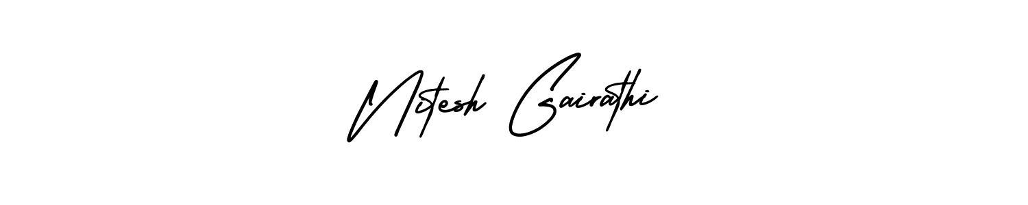 This is the best signature style for the Nitesh Gairathi name. Also you like these signature font (AmerikaSignatureDemo-Regular). Mix name signature. Nitesh Gairathi signature style 3 images and pictures png