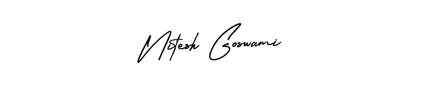 Similarly AmerikaSignatureDemo-Regular is the best handwritten signature design. Signature creator online .You can use it as an online autograph creator for name Nitesh Goswami. Nitesh Goswami signature style 3 images and pictures png