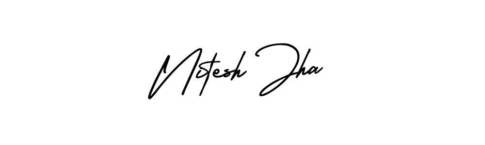 You should practise on your own different ways (AmerikaSignatureDemo-Regular) to write your name (Nitesh Jha) in signature. don't let someone else do it for you. Nitesh Jha signature style 3 images and pictures png