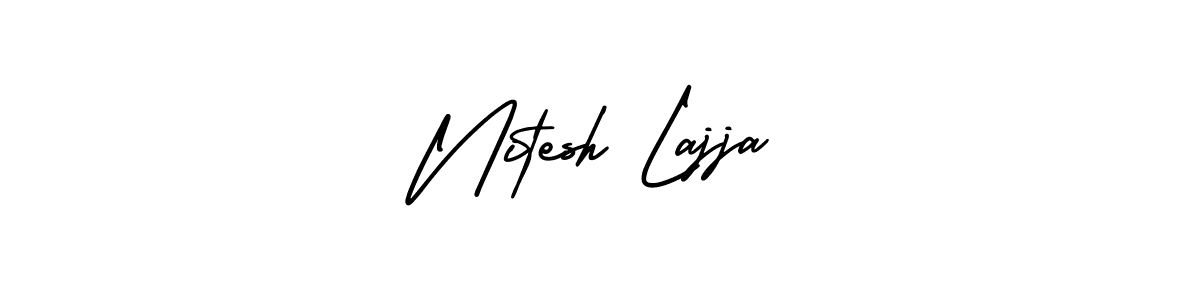 The best way (AmerikaSignatureDemo-Regular) to make a short signature is to pick only two or three words in your name. The name Nitesh Lajja include a total of six letters. For converting this name. Nitesh Lajja signature style 3 images and pictures png