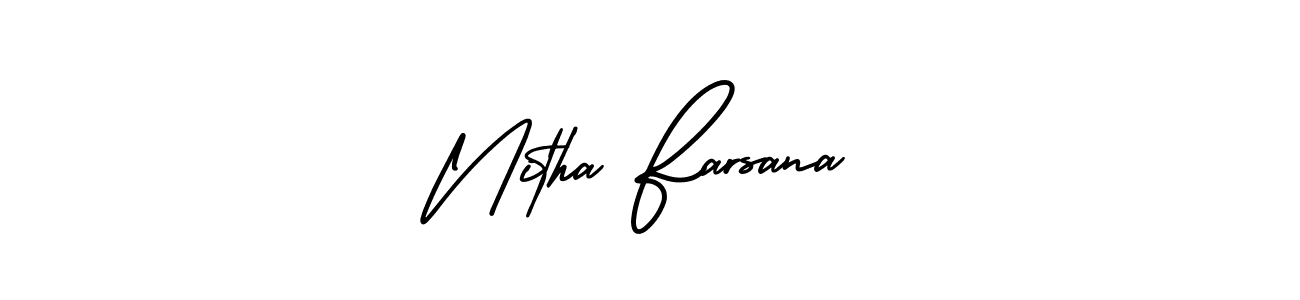 This is the best signature style for the Nitha Farsana name. Also you like these signature font (AmerikaSignatureDemo-Regular). Mix name signature. Nitha Farsana signature style 3 images and pictures png