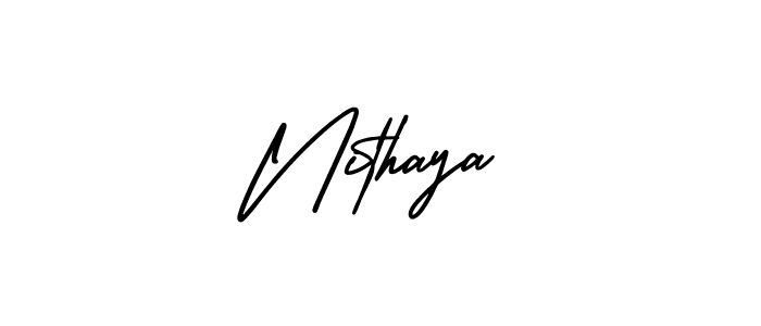 How to make Nithaya name signature. Use AmerikaSignatureDemo-Regular style for creating short signs online. This is the latest handwritten sign. Nithaya signature style 3 images and pictures png