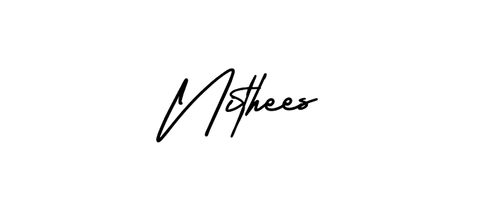 You should practise on your own different ways (AmerikaSignatureDemo-Regular) to write your name (Nithees) in signature. don't let someone else do it for you. Nithees signature style 3 images and pictures png