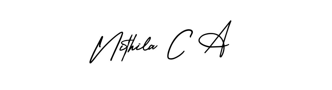 How to make Nithila C A name signature. Use AmerikaSignatureDemo-Regular style for creating short signs online. This is the latest handwritten sign. Nithila C A signature style 3 images and pictures png