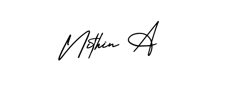 How to make Nithin A name signature. Use AmerikaSignatureDemo-Regular style for creating short signs online. This is the latest handwritten sign. Nithin A signature style 3 images and pictures png