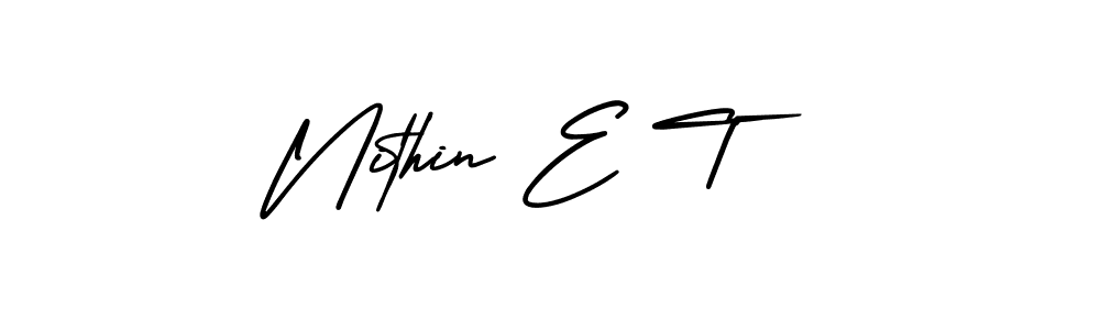 Also You can easily find your signature by using the search form. We will create Nithin E T name handwritten signature images for you free of cost using AmerikaSignatureDemo-Regular sign style. Nithin E T signature style 3 images and pictures png