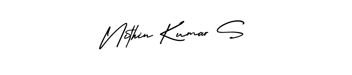 This is the best signature style for the Nithin Kumar S name. Also you like these signature font (AmerikaSignatureDemo-Regular). Mix name signature. Nithin Kumar S signature style 3 images and pictures png