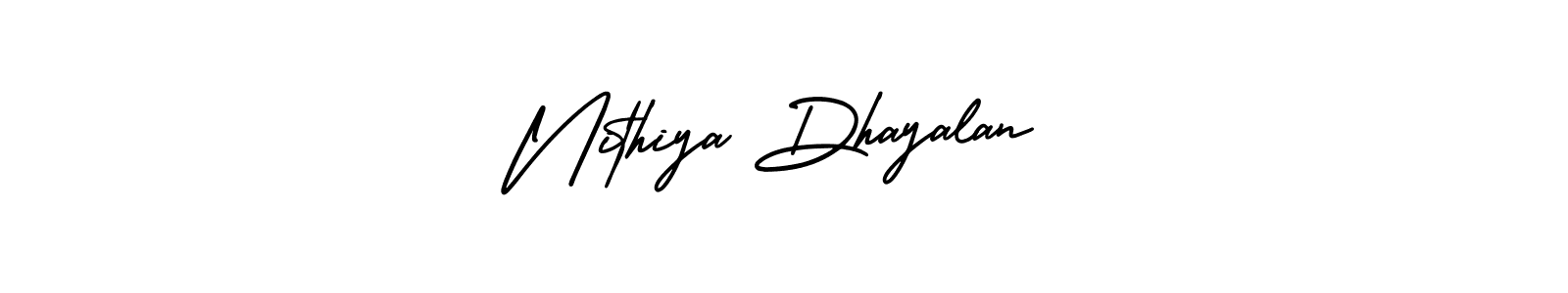 The best way (AmerikaSignatureDemo-Regular) to make a short signature is to pick only two or three words in your name. The name Nithiya Dhayalan include a total of six letters. For converting this name. Nithiya Dhayalan signature style 3 images and pictures png