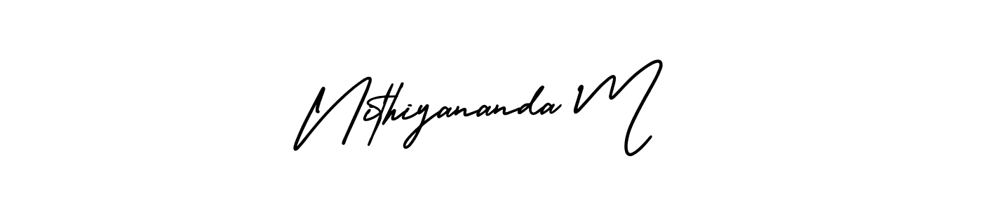 Nithiyananda M stylish signature style. Best Handwritten Sign (AmerikaSignatureDemo-Regular) for my name. Handwritten Signature Collection Ideas for my name Nithiyananda M. Nithiyananda M signature style 3 images and pictures png