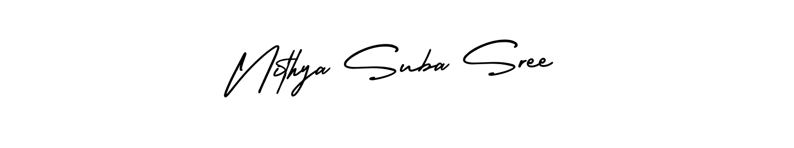 AmerikaSignatureDemo-Regular is a professional signature style that is perfect for those who want to add a touch of class to their signature. It is also a great choice for those who want to make their signature more unique. Get Nithya Suba Sree name to fancy signature for free. Nithya Suba Sree signature style 3 images and pictures png