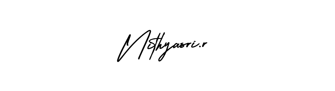 The best way (AmerikaSignatureDemo-Regular) to make a short signature is to pick only two or three words in your name. The name Nithyasri.r include a total of six letters. For converting this name. Nithyasri.r signature style 3 images and pictures png