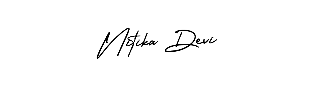 You should practise on your own different ways (AmerikaSignatureDemo-Regular) to write your name (Nitika Devi) in signature. don't let someone else do it for you. Nitika Devi signature style 3 images and pictures png