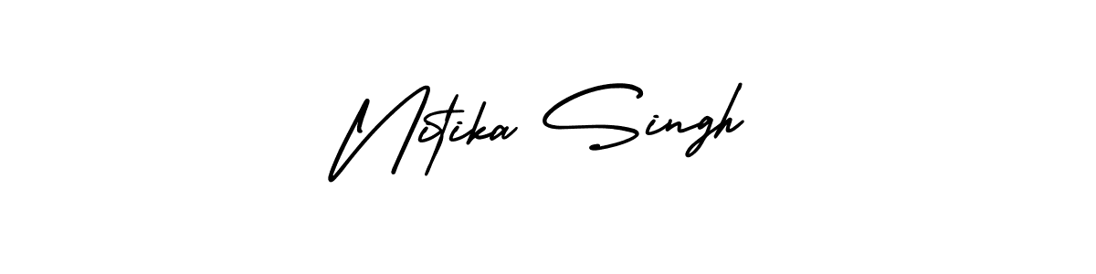 You should practise on your own different ways (AmerikaSignatureDemo-Regular) to write your name (Nitika Singh) in signature. don't let someone else do it for you. Nitika Singh signature style 3 images and pictures png