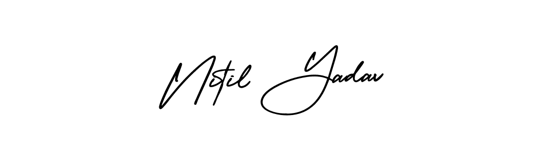 You should practise on your own different ways (AmerikaSignatureDemo-Regular) to write your name (Nitil Yadav) in signature. don't let someone else do it for you. Nitil Yadav signature style 3 images and pictures png