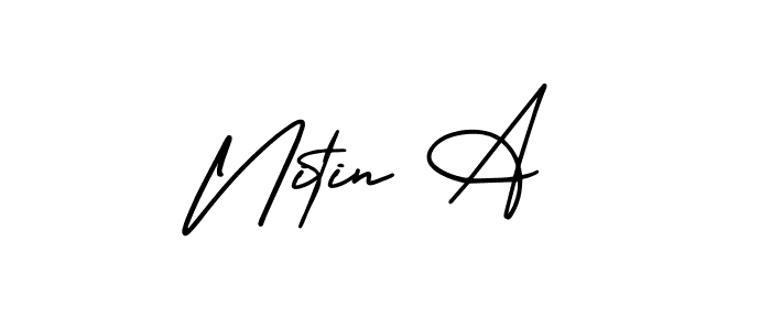 You should practise on your own different ways (AmerikaSignatureDemo-Regular) to write your name (Nitin A) in signature. don't let someone else do it for you. Nitin A signature style 3 images and pictures png