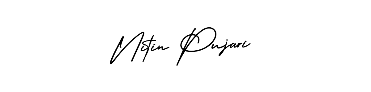 Nitin Pujari stylish signature style. Best Handwritten Sign (AmerikaSignatureDemo-Regular) for my name. Handwritten Signature Collection Ideas for my name Nitin Pujari. Nitin Pujari signature style 3 images and pictures png