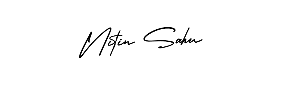 The best way (AmerikaSignatureDemo-Regular) to make a short signature is to pick only two or three words in your name. The name Nitin Sahu include a total of six letters. For converting this name. Nitin Sahu signature style 3 images and pictures png