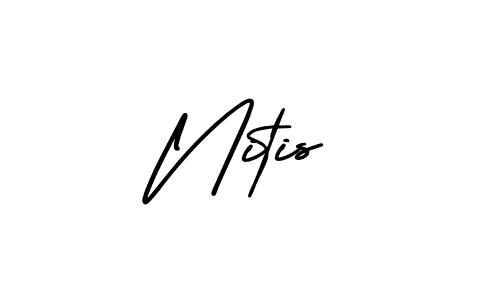 How to make Nitis name signature. Use AmerikaSignatureDemo-Regular style for creating short signs online. This is the latest handwritten sign. Nitis signature style 3 images and pictures png