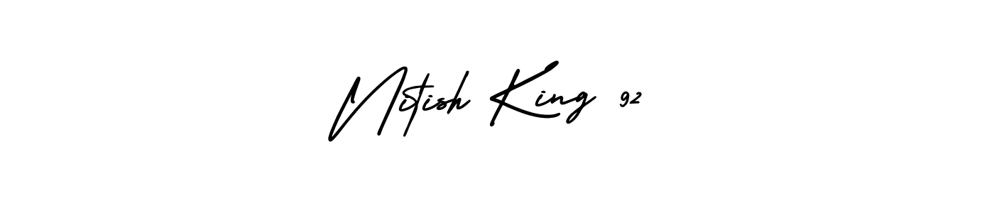 Similarly AmerikaSignatureDemo-Regular is the best handwritten signature design. Signature creator online .You can use it as an online autograph creator for name Nitish King 92. Nitish King 92 signature style 3 images and pictures png