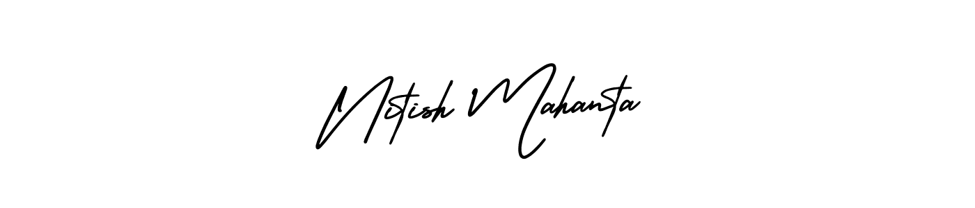 You should practise on your own different ways (AmerikaSignatureDemo-Regular) to write your name (Nitish Mahanta) in signature. don't let someone else do it for you. Nitish Mahanta signature style 3 images and pictures png