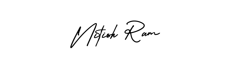 The best way (AmerikaSignatureDemo-Regular) to make a short signature is to pick only two or three words in your name. The name Nitish Ram include a total of six letters. For converting this name. Nitish Ram signature style 3 images and pictures png