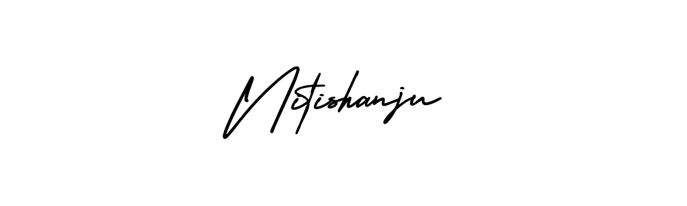 You should practise on your own different ways (AmerikaSignatureDemo-Regular) to write your name (Nitishanju) in signature. don't let someone else do it for you. Nitishanju signature style 3 images and pictures png