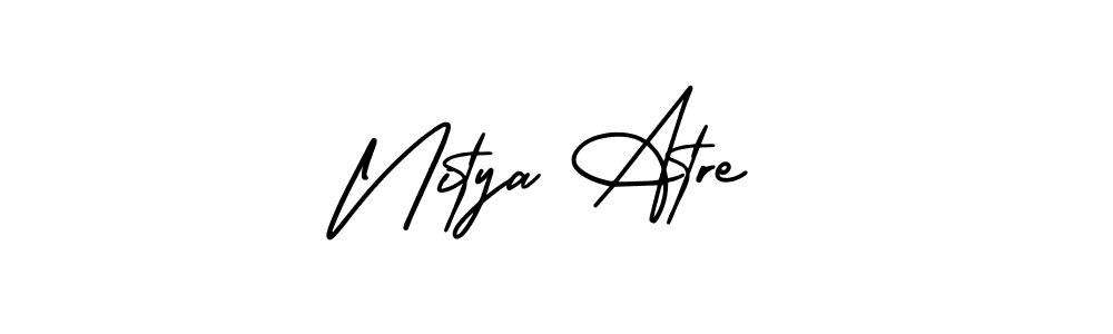 This is the best signature style for the Nitya Atre name. Also you like these signature font (AmerikaSignatureDemo-Regular). Mix name signature. Nitya Atre signature style 3 images and pictures png