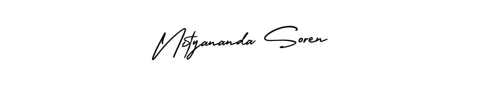 You should practise on your own different ways (AmerikaSignatureDemo-Regular) to write your name (Nityananda Soren) in signature. don't let someone else do it for you. Nityananda Soren signature style 3 images and pictures png