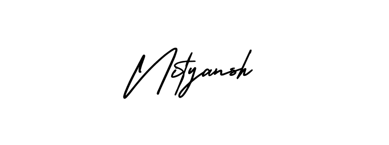 You should practise on your own different ways (AmerikaSignatureDemo-Regular) to write your name (Nityansh) in signature. don't let someone else do it for you. Nityansh signature style 3 images and pictures png
