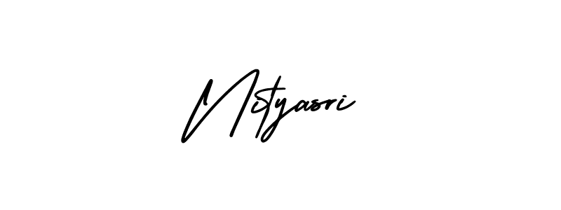 The best way (AmerikaSignatureDemo-Regular) to make a short signature is to pick only two or three words in your name. The name Nityasri include a total of six letters. For converting this name. Nityasri signature style 3 images and pictures png