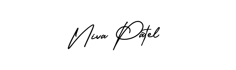 You should practise on your own different ways (AmerikaSignatureDemo-Regular) to write your name (Niva Patel) in signature. don't let someone else do it for you. Niva Patel signature style 3 images and pictures png