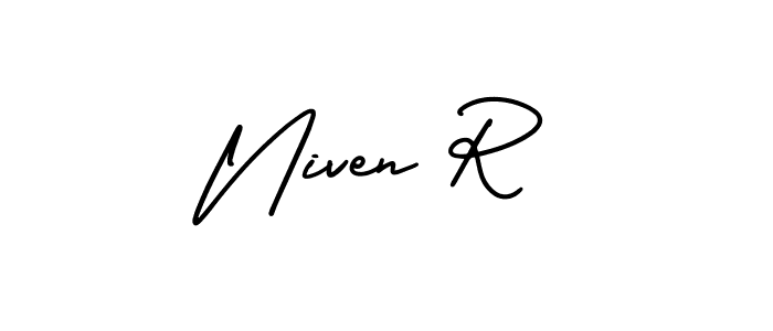 if you are searching for the best signature style for your name Niven R. so please give up your signature search. here we have designed multiple signature styles  using AmerikaSignatureDemo-Regular. Niven R signature style 3 images and pictures png