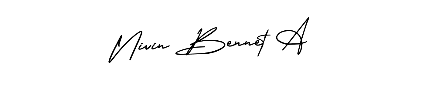You should practise on your own different ways (AmerikaSignatureDemo-Regular) to write your name (Nivin Bennet A) in signature. don't let someone else do it for you. Nivin Bennet A signature style 3 images and pictures png