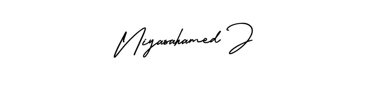 Use a signature maker to create a handwritten signature online. With this signature software, you can design (AmerikaSignatureDemo-Regular) your own signature for name Niyasahamed J. Niyasahamed J signature style 3 images and pictures png