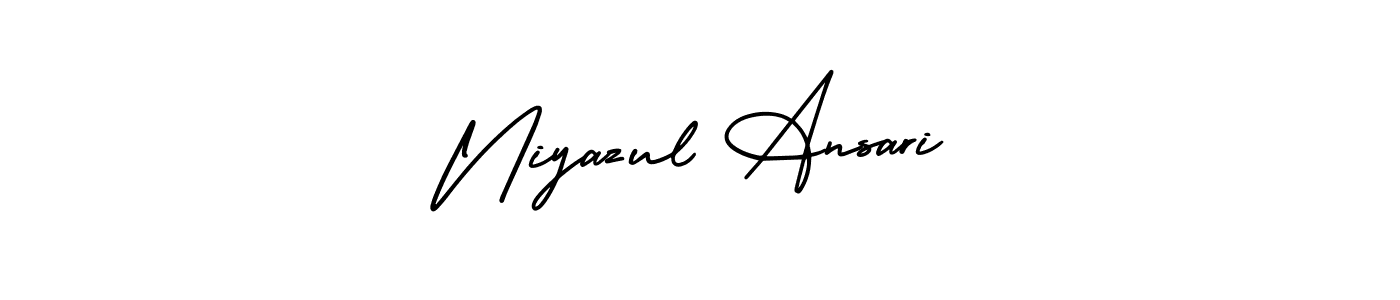 The best way (AmerikaSignatureDemo-Regular) to make a short signature is to pick only two or three words in your name. The name Niyazul Ansari include a total of six letters. For converting this name. Niyazul Ansari signature style 3 images and pictures png
