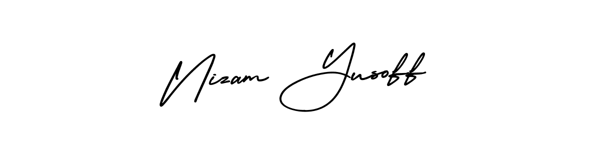 You should practise on your own different ways (AmerikaSignatureDemo-Regular) to write your name (Nizam Yusoff) in signature. don't let someone else do it for you. Nizam Yusoff signature style 3 images and pictures png