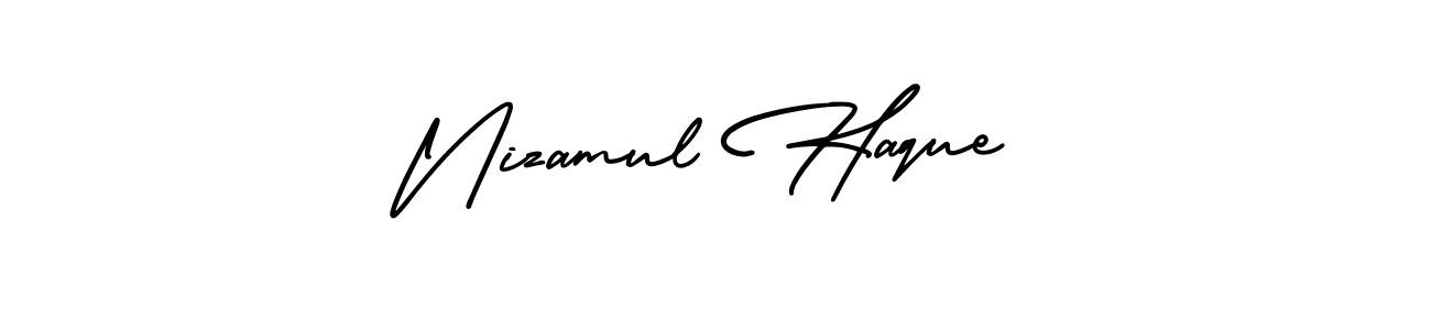 The best way (AmerikaSignatureDemo-Regular) to make a short signature is to pick only two or three words in your name. The name Nizamul Haque include a total of six letters. For converting this name. Nizamul Haque signature style 3 images and pictures png