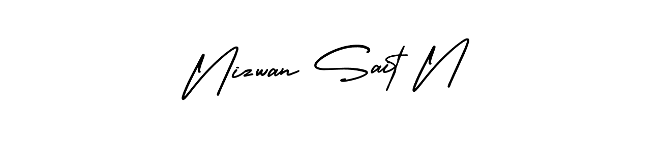 The best way (AmerikaSignatureDemo-Regular) to make a short signature is to pick only two or three words in your name. The name Nizwan Sait N include a total of six letters. For converting this name. Nizwan Sait N signature style 3 images and pictures png