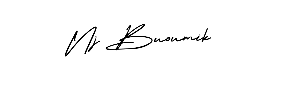 How to make Nj Buoumik name signature. Use AmerikaSignatureDemo-Regular style for creating short signs online. This is the latest handwritten sign. Nj Buoumik signature style 3 images and pictures png