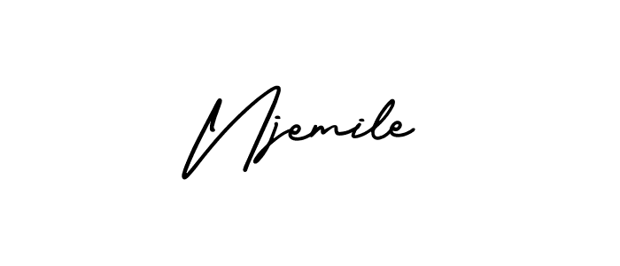 You should practise on your own different ways (AmerikaSignatureDemo-Regular) to write your name (Njemile) in signature. don't let someone else do it for you. Njemile signature style 3 images and pictures png