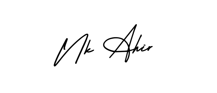 This is the best signature style for the Nk Ahir name. Also you like these signature font (AmerikaSignatureDemo-Regular). Mix name signature. Nk Ahir signature style 3 images and pictures png